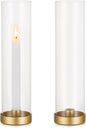Romadedi Candlestick Candle Holders Hurricane Glass - 12 Inch Clear Gold Taper Candle Holders for Table Centerpiece Wedding Party Birthday Christmas Decor Home Decorations, Set of 2