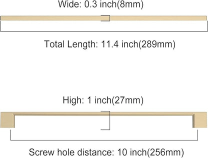 Brushed Gold Cabinet Pulls - 10 Pack, 10 Inch Handles, Brass Dresser Pulls, Kitchen Handles