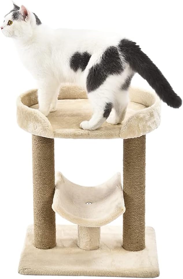 Amazon Basics Multi- Platform Cat Tree with Scratching Post for Indoor Cats up to 25lbs, 18 x 14 x 22 Inches, Beige-Mewly Pet