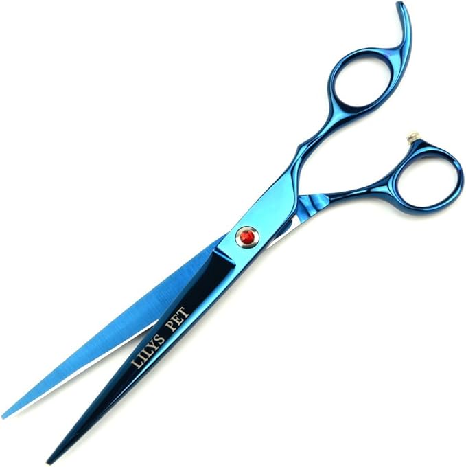 LILYS PET Professional PET Grooming scissors Kit,Coated Titanium,Sharp and Strong Stainless Steel Blade for Dogs Cats Hair Cutting,3 Pieces of Scissors with a Comb and a Case (7.0 inches, Blue)-Mewly Pet