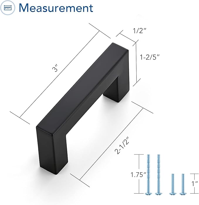 Ravinte 15 Pack Square Cabinet Pulls 2-1/2 Inch Black Kitchen Cabinet Handles Matte Black Kitchen Hardware for Cabinet Black Drawer Pulls Drawer Handles Come with Screwdriver