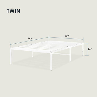Best Price Mattress 16 Inch Metal Platform Bed Frame, Heavy Duty Steel Slats, White, Twin