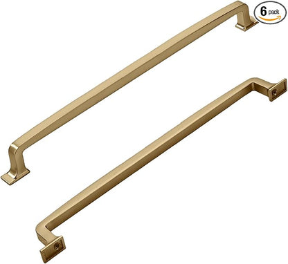 Khtumeware 6 Pack 10 Inch Cabinet Handles - Brushed Brass & Gold Drawer Pulls for Kitchen Cabinets