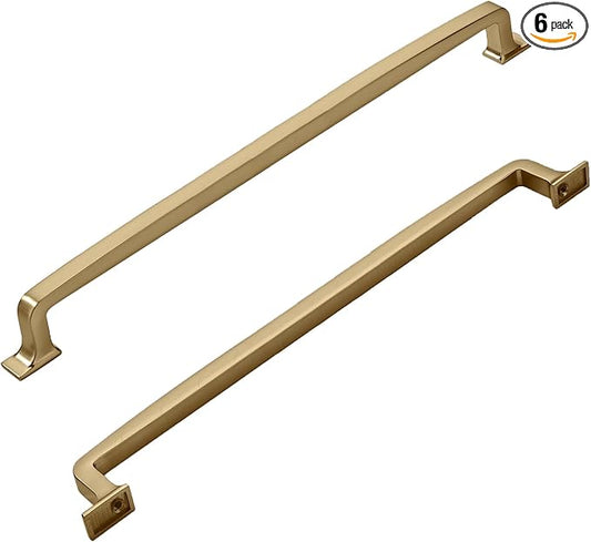 Khtumeware 6 Pack 10 Inch Cabinet Handles - Brushed Brass & Gold Drawer Pulls for Kitchen Cabinets
