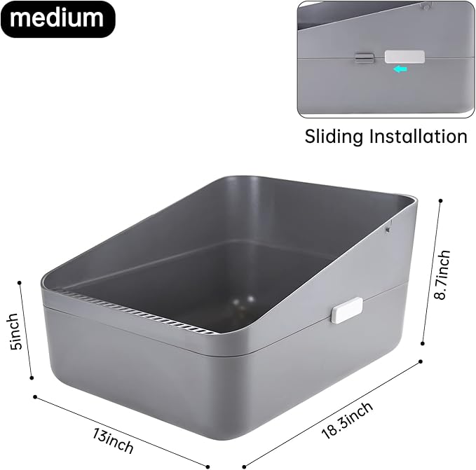 Sfozstra Open Top Litter Box: Grey Medium Removable Liner - Secure and Odor Control - Durable High Side Sifting Litter Box for Small Cats-Mewly Pet