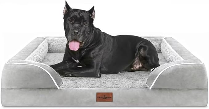 Comfort Expression XXL Orthopedic Foam Dog Bed for Extra Large Dogs, Waterproof Orthopedic Dog Beds, Washable Dogs Sofa Beds with Removable Cover & Non-Slip Bottom(XX-Large,Grey White)-Mewly Pet