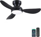 36 Inch Modern Ceiling Fans with Lights, Small Flush Mount Ceiling Fan with Light and Remote/APP Control, 3 Reversible 6 Speeds Curved Blades, 3 CCT Dimmable Lights for Bedroom, Black