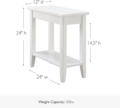 Leick Home Laurent End Table, Solid Wood, Bottom Display Shelf, Narrow, Easy-Assembly, for Living Room/Bedroom, White, 24.0 in. L x 12.0 in. W x 24.0 in. H, 10505-WT