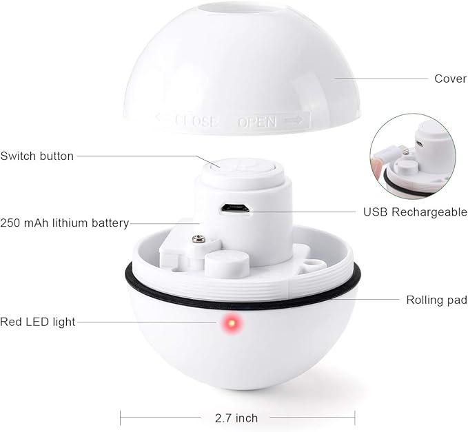 WWVVPET Interactive Cat Toys Ball with LED Light, 360 Degree Self Auto Rotating Smart Ball, USB Rechargeable Spinning Cat Ball Toy,Stimulate Hunting Instinct Kitten Funny Chaser Roller Pet Toy-Mewly Pet