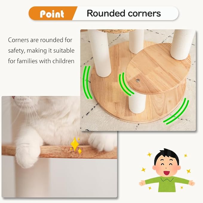 Wooden Cat Tree for Large Cats, Modern Multi-Level Condo with Natural Wood, Indoor Cat Furniture for Medium and Big Pets (Cream Y909S)-Mewly Pet