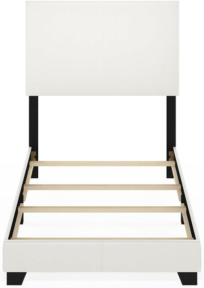 Furinno Pessac Upholstered Bed Frame, White PU Leather, Twin XL