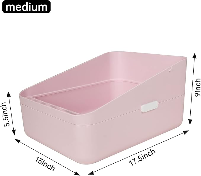 Sfozstra Open High-Sided Litter Box: Pink Medium Anti-Scatter Design - Self-Cleaning Sifting Tray - Low Tracking for Small Cats-Mewly Pet