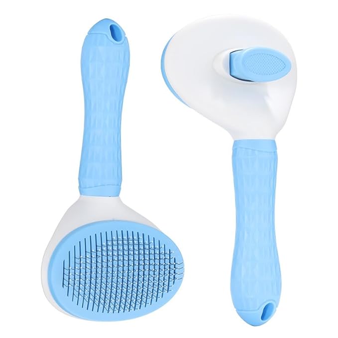 Pet Brush for Cats and Dogs | Self Cleaning Comb for Cats, Dogs, Bunny | Blue Pet Grooming Brush | Massaging Tool Suitable for Pets with Long or Short Hair-Mewly Pet
