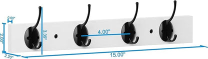 Coat Hooks Wall Mounted, Wooden Hat Rack with 4 Hooks for Entryway, Bathroom,Bedroom(White)