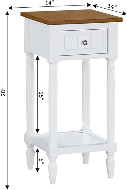 Convenience Concepts French Country Khloe 1 Drawer Accent End Table 14" - Traditional Farmhouse Side Table with Storage Drawer and Shelf for Living Room, Driftwood/White