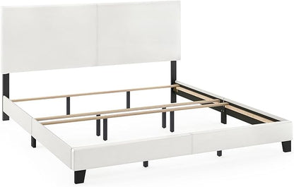 FURINNO Pessac PU Leather Upholstrered Platform, King, White