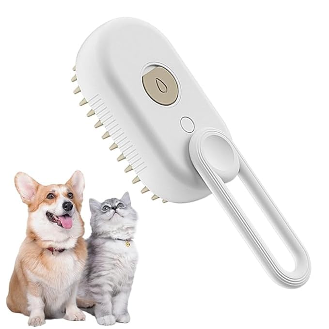 Generic Cat Steam Brush,Rechargeable with Handle,Self-Cleaning Grooming Tool,for Cats and Dogs,4 In1 Cat Steamy Brush, Multifunctional Hair Comb for Removing Tangled and Loose Hair (white)-Mewly Pet