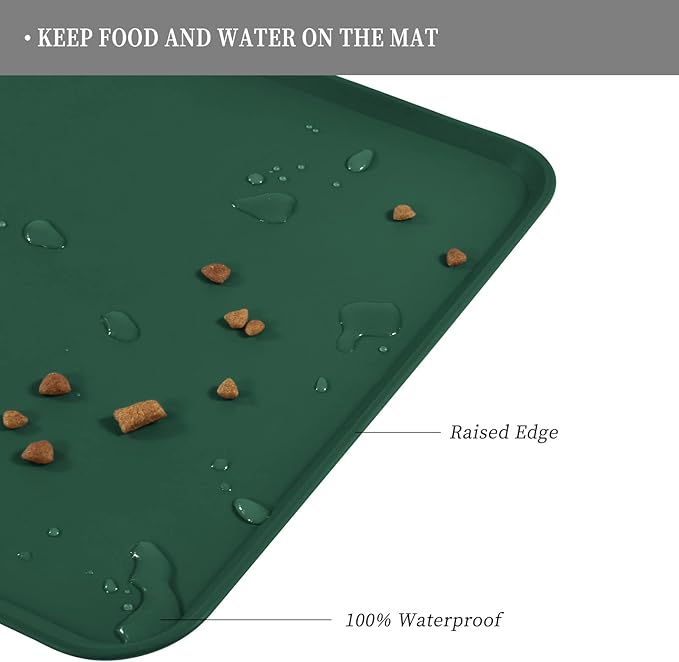 Waterproof Pet Feeding Mat with High Raised Edges, Heavier and Thicker Placemats for Cat Dog Water Bowl with BPA Free, Dogs Cats Food Mats for Messy Drinkers to Prevent Spill and Protect Floors-Mewly Pet