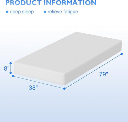 BestMassage | 8 Inch Twin XL Mattress | Gel Memory Foam | Medium Firm Feel | White | Bed in a Box, CertiPUR-US Certified | Pressure Relief, Cooling Ventilated Foam | Breathable Knit Cover