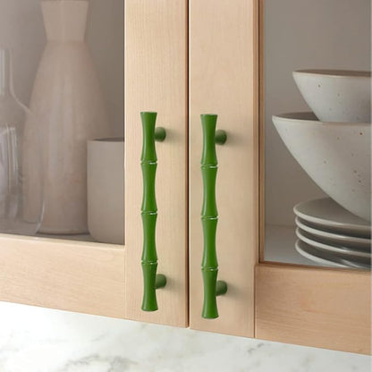 10pcs Cabinet Handles Hole Centers 3-3/4",Bamboo Shape Kitchen Cupboard Dresser Closet Drawer Door Pulls Green