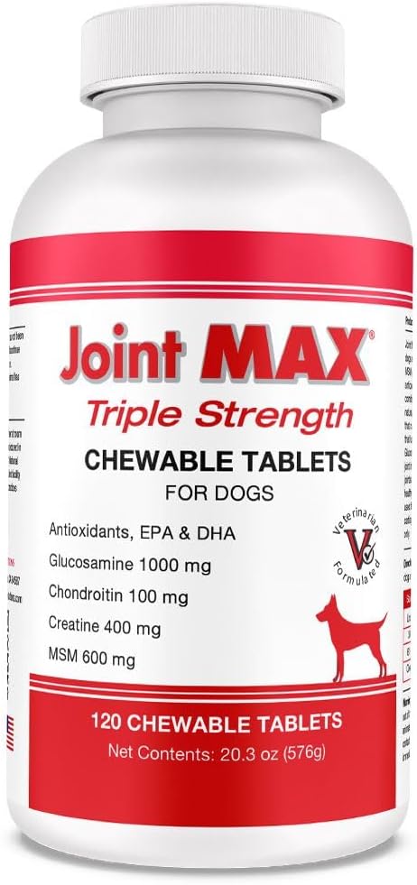 PHS Joint MAX Triple Strength (TS) Chewable Tablets for Dogs - Glucosamine, Chondroitin, MSM - Vitamins, and Antioxidants - Hip and Joint Pain Relief and Support Supplement - Made in USA - 120 Tablets-Mewly Pet