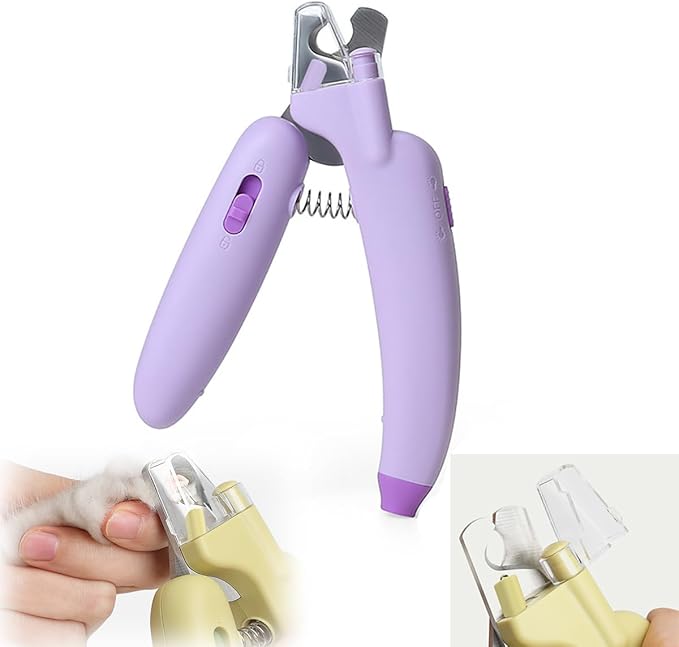 LED Pet Nail Clippers,Upgrade Cat Nail Clipper with Light,Cat Claw Trimmer Nail Clippers for Dogs,Trim Your Pets Nails Easy and Pain-Free Grooming Tool for Small Animals (Purple)-Mewly Pet
