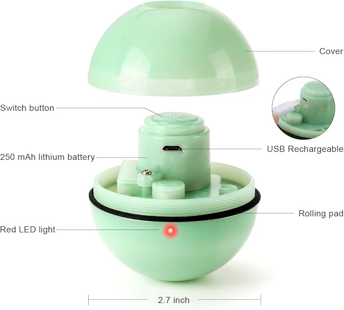 WWVVPET Interactive Cat Toy With LED Light, 360 Degree Self Auto Rotating Smart Ball, USB Rechargeable Spinning Toy, Stimulate Hunting Instinct for Kittens, Funny Chaser Roller Pet Toy-Mewly Pet