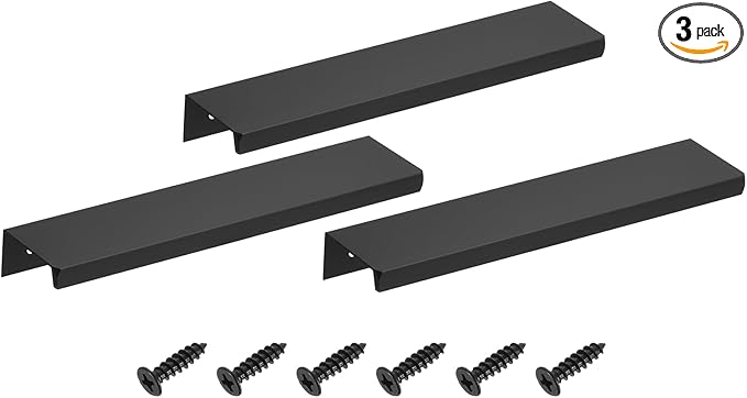 uxcell Cabinet Finger Edge Pull, 3pcs 150mm / 5.91" Aluminum Alloy Back Mount Hidden Cabinet Pulls Concealed Handle for Home Kitchen Drawer Cabinet, Black