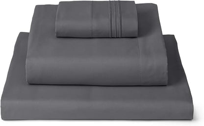 Mellanni Twin XL Sheets Set - 3 PC Iconic Collection Bedding - Hotel Luxury, Extra Soft, Cooling Bed Sheets - Wrinkle, Fade, Stain Resistant (Twin Extra Long, Gray)