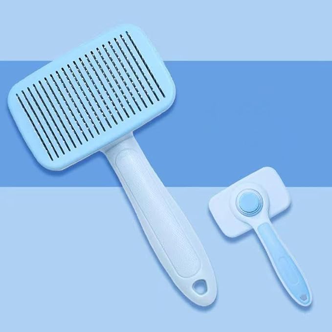 Self‑Cleaning Pet Grooming Brush (Blue) – One‑Click Fur Release, Soft Rounded Bristles, Ergonomic Non‑Slip Handle, Safe & Gentle Deshedding Tool for Dogs & Cats-Mewly Pet