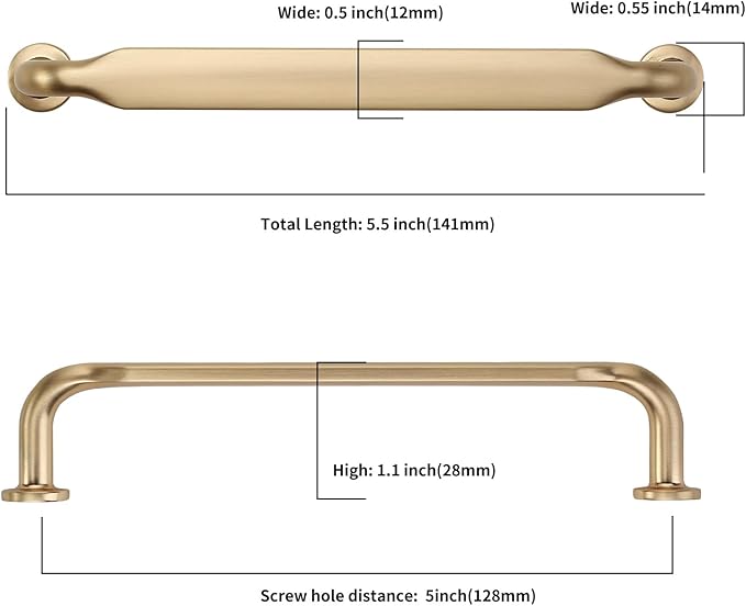 Asidrama 10 Pack 5 Inch(128mm) Brushed Brass Kitchen Cabinet Handles, Cabinet Pulls Kitchen Cabinet Hardware for Cupboard Drawer Pulls