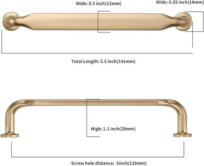 Asidrama 10 Pack 5 Inch(128mm) Brushed Brass Kitchen Cabinet Handles, Cabinet Pulls Kitchen Cabinet Hardware for Cupboard Drawer Pulls