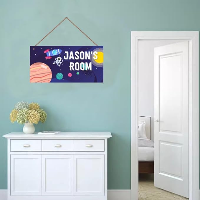 Personalized Sign Space Themed Art Decor Funny Astronaut Sign For Kids Room Outer Space Decor for Boys Room Nursery Wall Decorations Stuff For Little Man Cave
