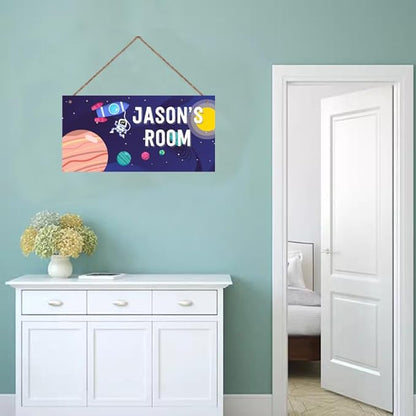 Personalized Sign Space Themed Art Decor Funny Astronaut Sign For Kids Room Outer Space Decor for Boys Room Nursery Wall Decorations Stuff For Little Man Cave
