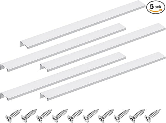 uxcell Cabinet Finger Edge Pull, 5pcs 400mm / 15.75" Aluminum Alloy Back Mount Hidden Cabinet Pulls Concealed Handle for Home Kitchen Drawer Cabinet, Silver