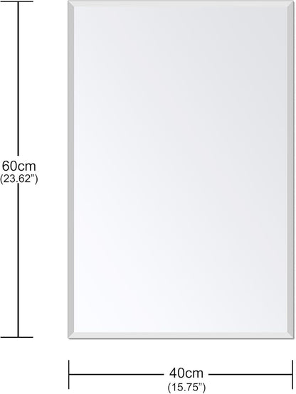 Ruomeng Rectangle Wall Mirror Frameless Bathroom Mirror 16” x 24" Beveled Edge Mirror for Vanity and Entryway