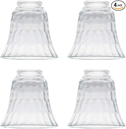 Ceiling Fan Light Covers, Clear Hammered Style Bell Glass Shade, Lighting Replacement Glass Shade Standard 2-1/8" Fitter Size, Perfect Ceiling Fan Globes Replacement Glass Accessories, Pack of 4