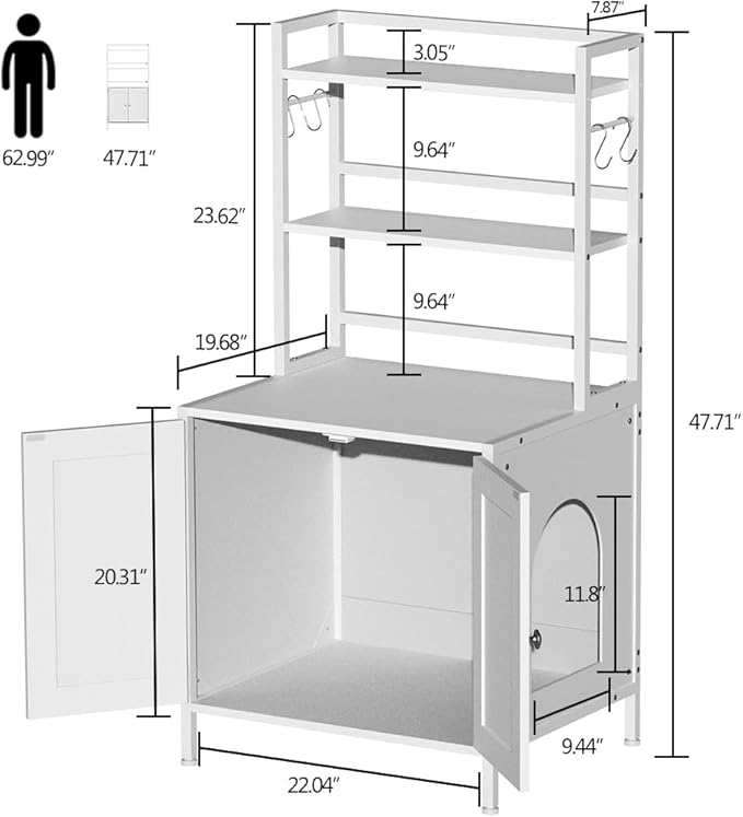 Tohomeor Litter Box Enclosure with Shelves and Doors Vintage Wooden Hidden Cat Litter Box Furniture Industrial Indoor Cat House Washroom-Mewly Pet