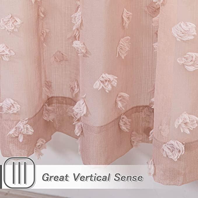MYSKY HOME Pom Pom Pink Sheer Curtains for Bedroom Girls Room Dusty Rose Curtains 63 inch Length for Nursery Kids Light Filtering Boho Window Drapes, Rod Pocket, 38" Wide, 2 Panels