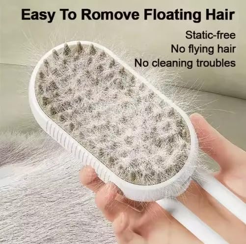 3-in-1 Cat Grooming Brush – Water Spray & Self-Cleaning Shedding Brush for Cats & Dogs – Pet Hair Removal & Massage Comb for Long & Short Hair (beige).-Mewly Pet