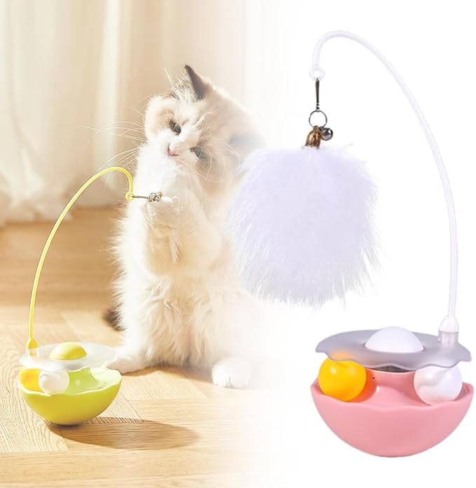 Interactive Cat Feather Toys, 2025 New Catnip Toy, Multifunctional Cat Teaser, Durable Track Ball Pet Toy for Indoor Play, Premium Pet Exercise Toy for Kittens and Adults (Pink)-Mewly Pet