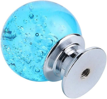 IEIK10 PCS Crystal Cabinet Knobs Azure Blue Round Glass Bubbles Knobs Smooth Drawer Pulls Handle for Home, Cabinet, Drawer and Dresser with 3 Different Size Screws, 30MM (Aqua Blue)