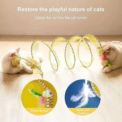 Folded Cat Tunnel Toy for Indoor Cats, 2 PCS Collapsible Pet Spring Cat Toys with Feather Mouse Upgrade Interactive Toy Playing Tent for Puppy Kitten Accessories Home-Mewly Pet