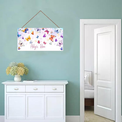 Personalized Butterfly Floral Name Signs for Girls Room Bedroom Door Hanging Wooden Signs Custom Baby Name with Colorful Butterfly Door Hanger Baby Nursery Room Customized Kid Room Décor