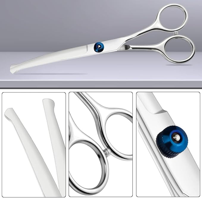 LILYS PET 6.5" Right-handed Pet Round-Tip Grooming Stainless steel Safety Grooming for Dogs and Cats (Curved Scissor)-Mewly Pet