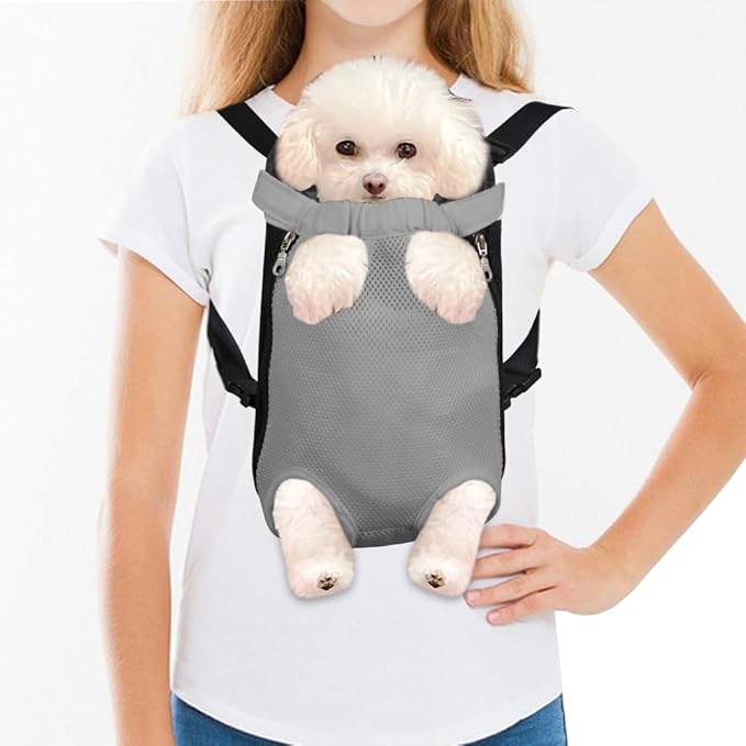 FEimaX Dog Carrier Backpack Pet Legs Out Front Cat Travel Bag, Adjustable Puppy Backpacks Carriers Hands-Free for Small Medium Dogs Cats Hiking Traveling Camping Daily Walking (Large, Grey)-Mewly Pet
