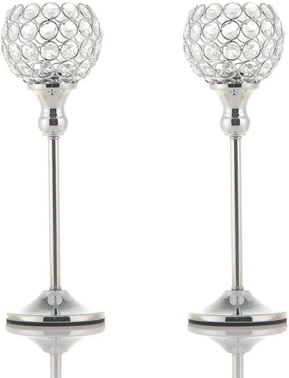 VINCIGANT Crystal Hurricane Candle Holder Silver Candlestick Set of 2 for Anniversary Celebration Coffee Table Modern Decorative Centerpieces