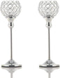 VINCIGANT Crystal Hurricane Candle Holder Silver Candlestick Set of 2 for Anniversary Celebration Coffee Table Modern Decorative Centerpieces