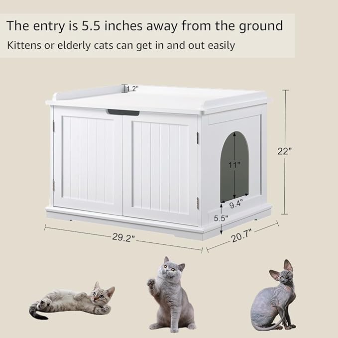 unipaws Cat Litter Box Enclosure Furniture, Cat Washroom, Hidden Litter Box Cover, Cabinet for Large Cat, Dog Proof Cat Litter Boxes, Hideaway Litter Box, Cat House, White-Mewly Pet