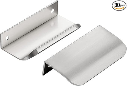 Ravinte Hardware 30 Pack Silver Cabinet Handles, 3.15 Inch (80mm) Finger Edge Pulls, 2-1/2 Inch Hole Center, Finger Pulls for Cabinets